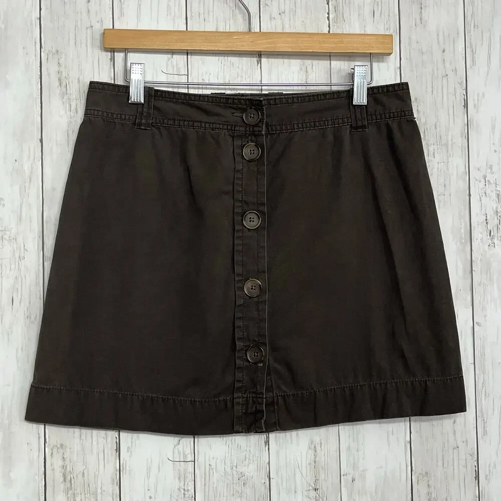 J. Crew Brown Cotton Button Front Mini Skirt 6 Y2K Summer 2007 Preppy Office